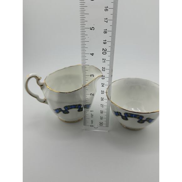 Adderley Blue Tartan "Nova Scotia" Cream and Sugar Set England Bone China - Picture 7 of 7